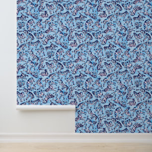 Papel Pintado Preppy Palm Beach Blue Zebras