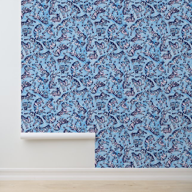 Papel Pintado Preppy Palm Beach Blue Zebras (Solicitud)
