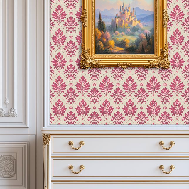 Papel Pintado Princescore de Damasco Rosado Rosa (Rose Pink Damask Princesscore Wallpaper)