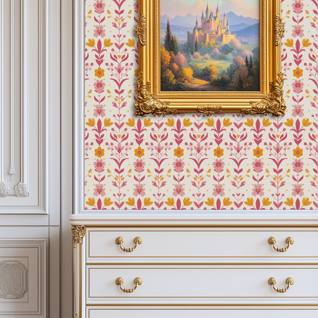 Papel Pintado Princescore floral capásico (Whimsical Floral Princesscore Wallpaper)