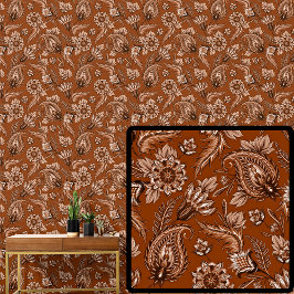 Papel Pintado Profundo Naranja Marrón Rojo Floral Paisley Elegan