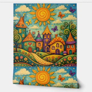 Papel Pintado Pueblo de Cuento de Hadas Caprichoso Arte en Lienz