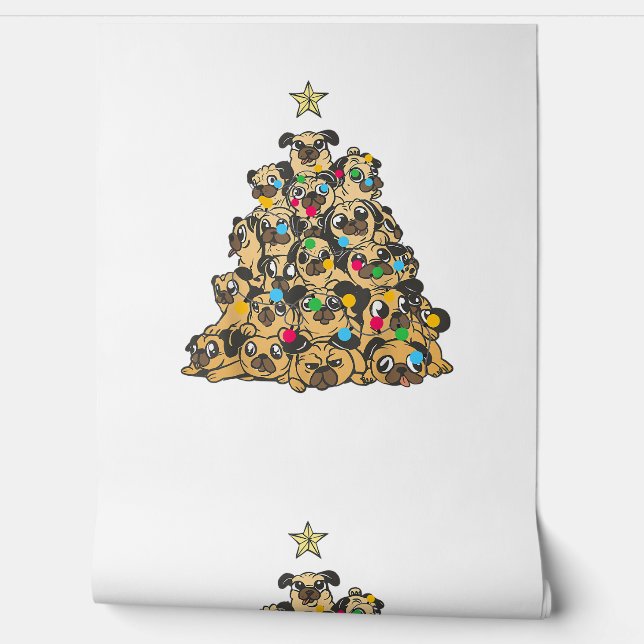 Papel Pintado Pug Christmas Tree Merry Dogmas Cute (Desenrollar)