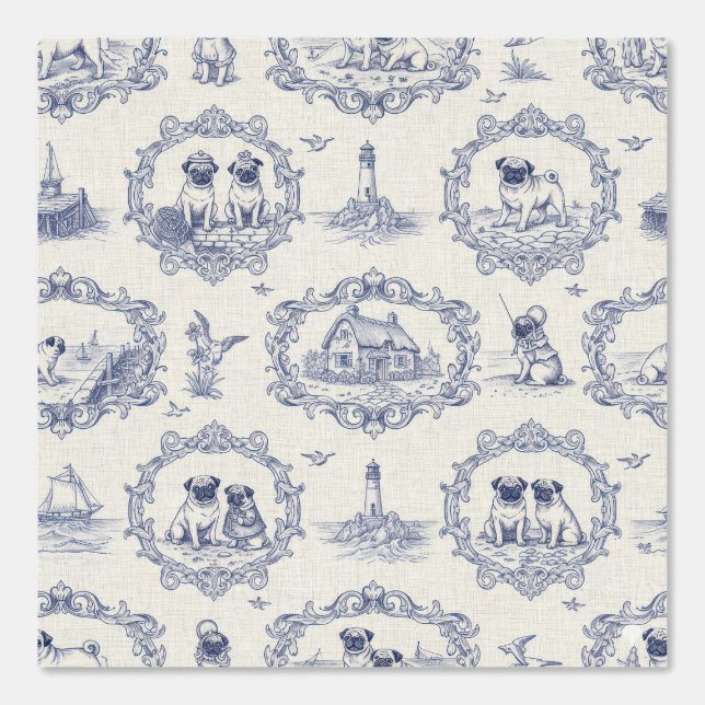 Papel Pintado Pug Toile Dog Fabric - Whimsical French Country (Anverso)