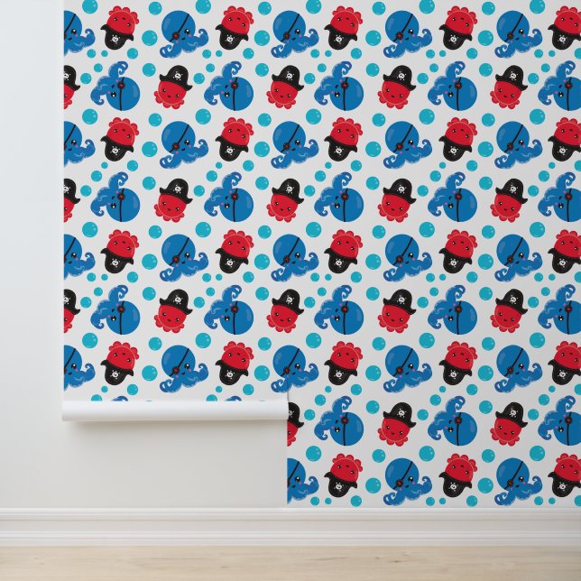 Papel Pintado Pulpo pirata, patrón de pulpo, animales marinos (Solicitud)
