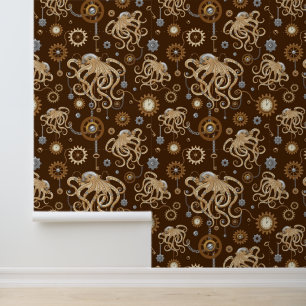 Papel Pintado Pulpo Steampunk Retro Fantasía Mecánica