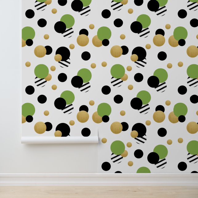 Papel Pintado Punto de Polka Oro Verde (Solicitud)