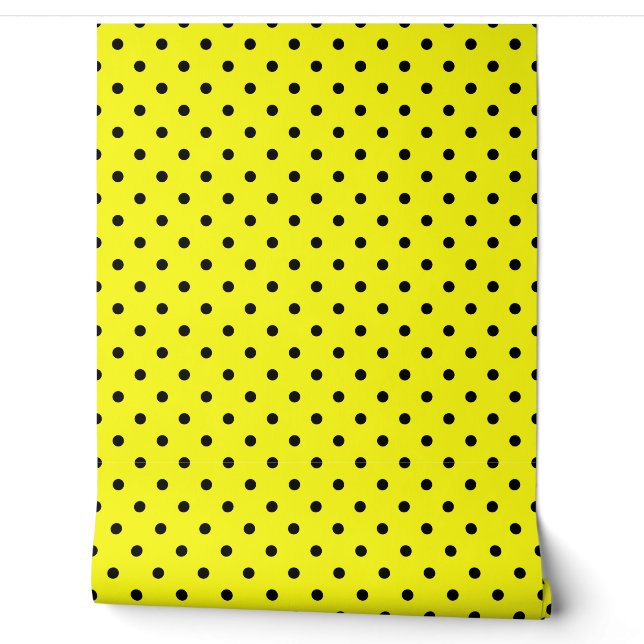 Papel Pintado Punto negro de polka amarillo (Desenrollar)