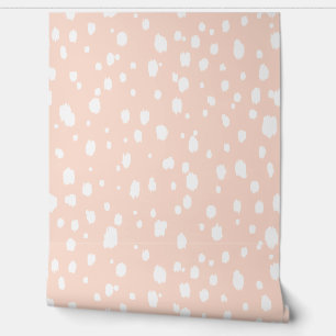 Papel Pintado Puntos abstractos rosados y blancos