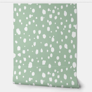 Papel Pintado Puntos abstractos verdes y blancos