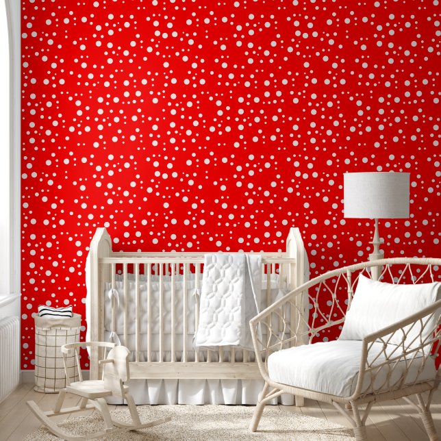 Papel Pintado Puntos blancos de moda en rojo brillante (Niños)