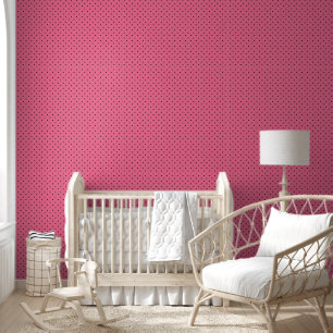 Papel Pintado Puntos de alfiler negros sobre rosa