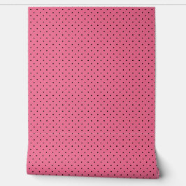 Papel Pintado Puntos de alfiler negros sobre rosa