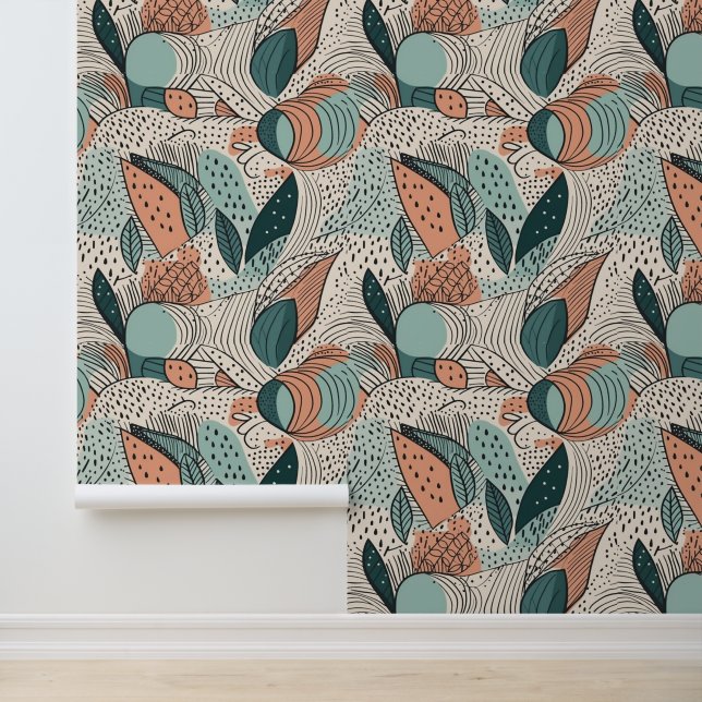 Papel Pintado Puntos de las líneas de Doodles abstractas Boho (Solicitud)