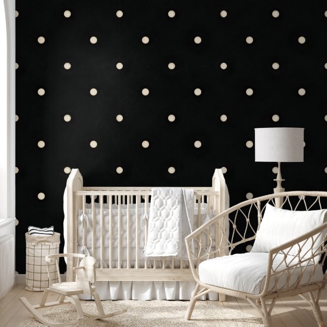 Papel Pintado Puntos de marfil polka escaso en negro (Niños)