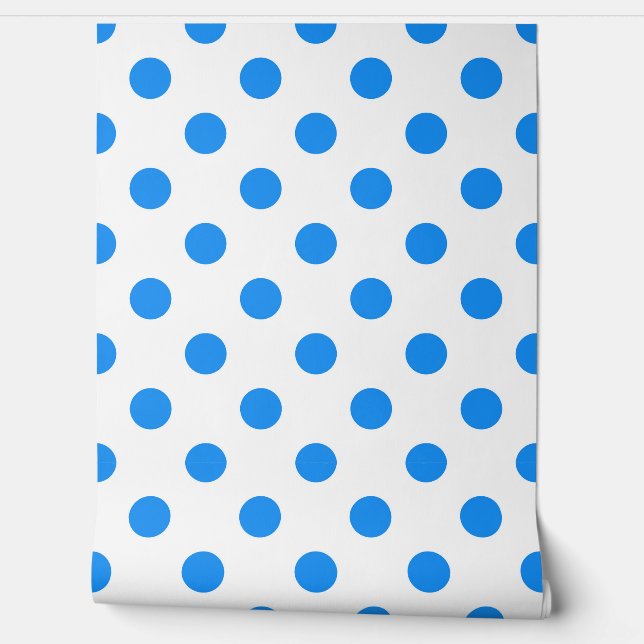 Papel Pintado Puntos de Polka azul de fondo blanco (Desenrollar)
