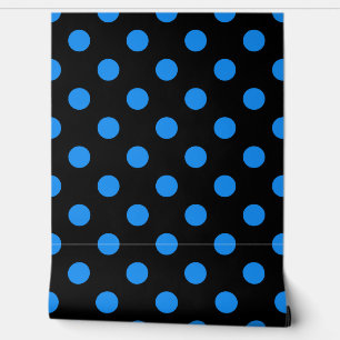 Papel Pintado Puntos de Polka Azul de Fondo Negro