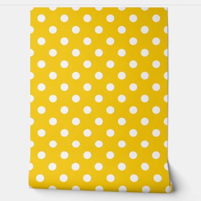 Papel Pintado Puntos de Polka Blanco Amarillo Patrón Decoración  (Desenrollar)