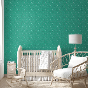 Papel Pintado Puntos de Polka Blanco en Verde azulado