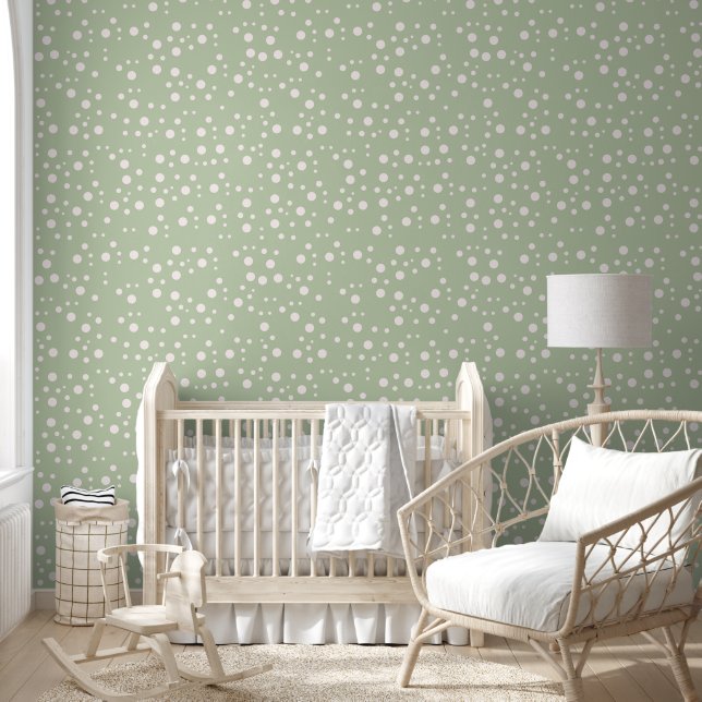 Papel Pintado Puntos de polka blanco sobre verde sabio (Niños)