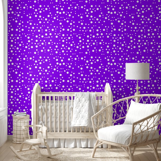Papel Pintado Puntos de Polka Blanco sobre violeta eléctrica bri (Niños)