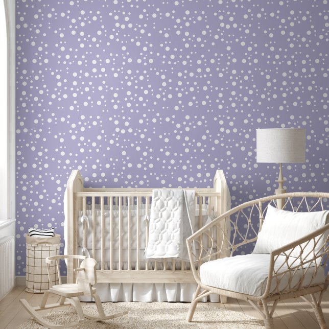 Papel Pintado Puntos de Polka Blanco sobre Violeta Pálida (Niños)