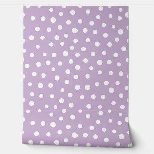 Papel Pintado Puntos de polka morado y blanco