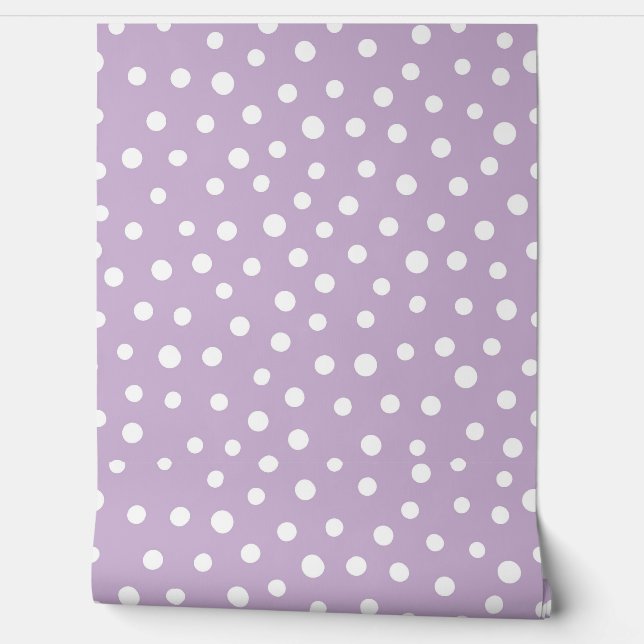 Papel Pintado Puntos de polka morado y blanco (Desenrollar)