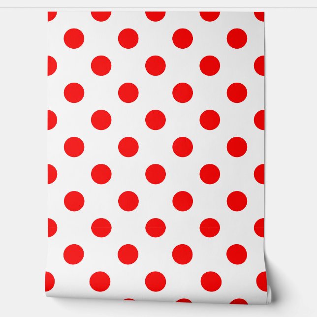 Papel Pintado Puntos de Polka Rojo de Fondo Blanco (Desenrollar)