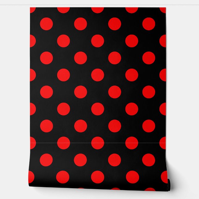 Papel Pintado Puntos de polka rojo de fondo negro (Desenrollar)