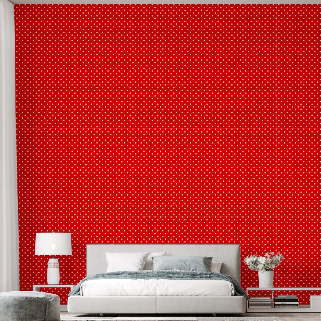 Papel Pintado Puntos de Polka Rojo y Blanco (Dormitorio)
