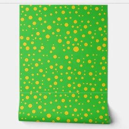 Papel Pintado Puntos naranjas juguetones sobre fondo verde lima 