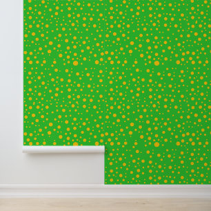 Papel Pintado Puntos naranjas juguetones sobre fondo verde lima 