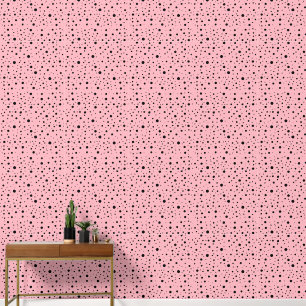 Papel Pintado Puntos negros modernos - Rosa claro de moda
