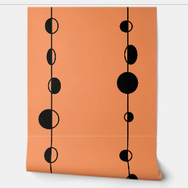 Papel Pintado Puntos negros y líneas verticales en el Naranja