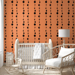 Papel Pintado Puntos negros y líneas verticales en el Naranja