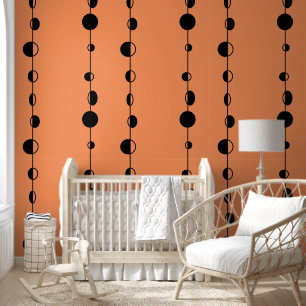 Papel Pintado Puntos negros y líneas verticales en el Naranja