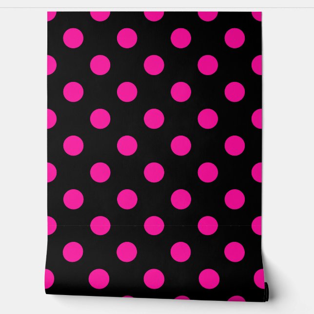 Papel Pintado PUNTOS rosados de polka de fondo negro (Desenrollar)