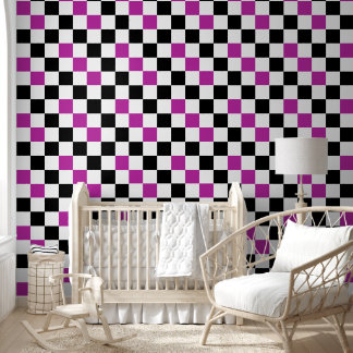 Papel Pintado Purple Black White Checkered Pattern Design 