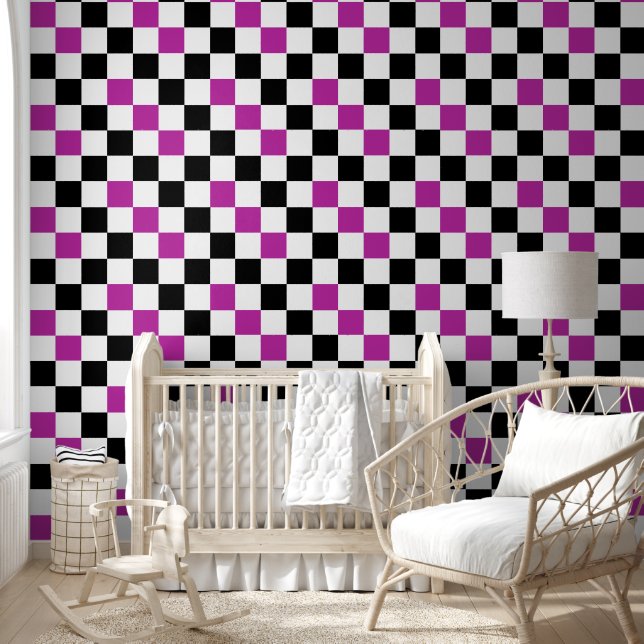 Papel Pintado Purple Black White Checkered Pattern Design  (Niños)