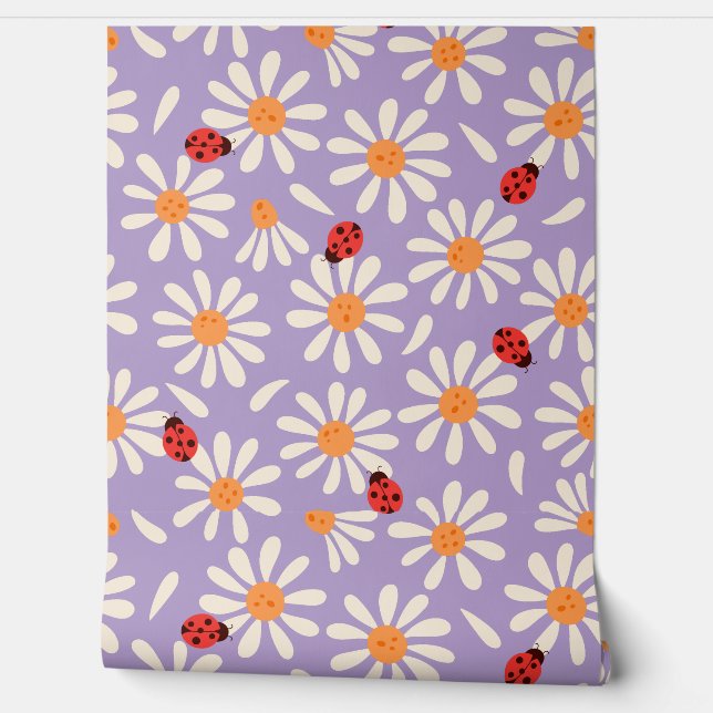 Papel Pintado Purple Ladybugs and Daisies (Desenrollar)