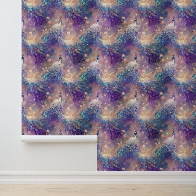 Papel Pintado Púrpura Azul Peacocks (Solicitud)