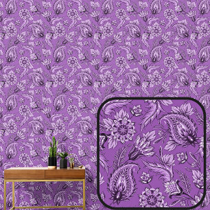 Papel Pintado Púrpura Crepuscular Profundo Floral Paisley Elegan