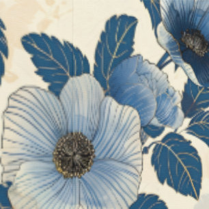 Papel Pintado Purpurina de oro floral azul Ukiyo-e japonés