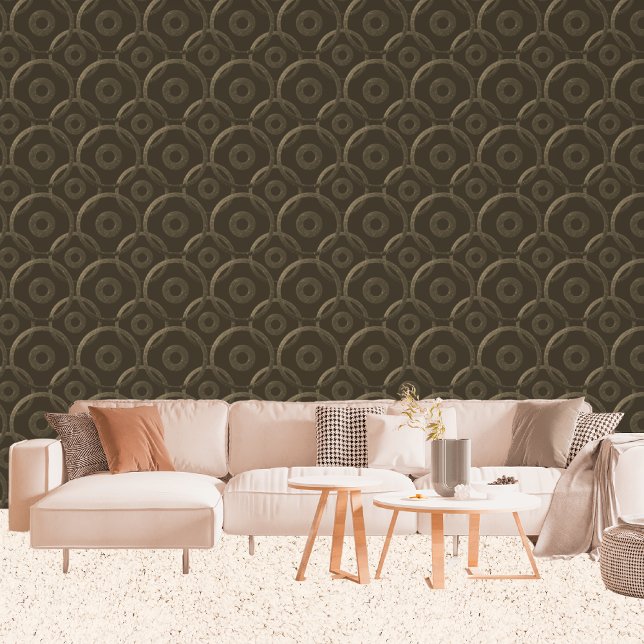 Papel Pintado Purpurina geométrico de bronce dorado Círculos mar (Living Room)