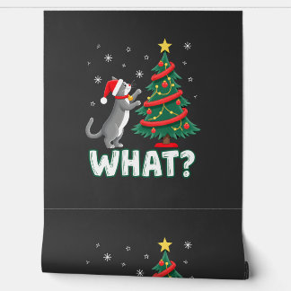Papel Pintado Qué Gato Divertido Empujando Árbol De Navidad Sobr