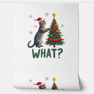 Papel Pintado Qué Gato Divertido Empujando Árbol De Navidad Sobr