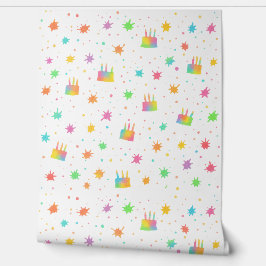 Papel Pintado Rainbow Watercolor Birthday Cake Colorful Paint