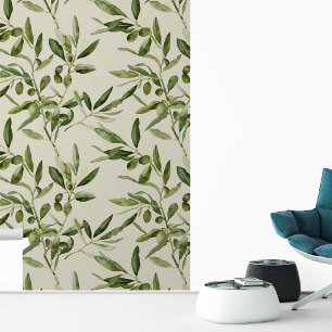 Papel Pintado Rama de olivo hojas Mediterráneo 