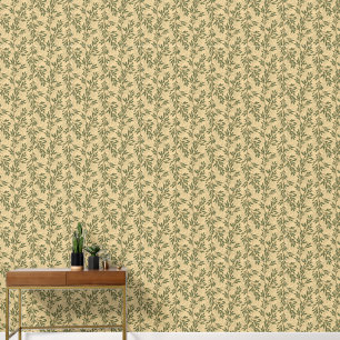 Papel Pintado Rama de Olivo Verde Patrón Mediterráneo